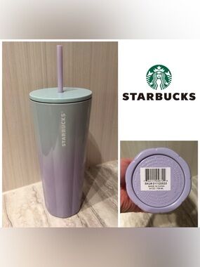 🆕STARBUCKS - NWT - PURPLE / TEAL BLUE OMBRE STAINLESS STEEL COLD CUP TUMBLER
